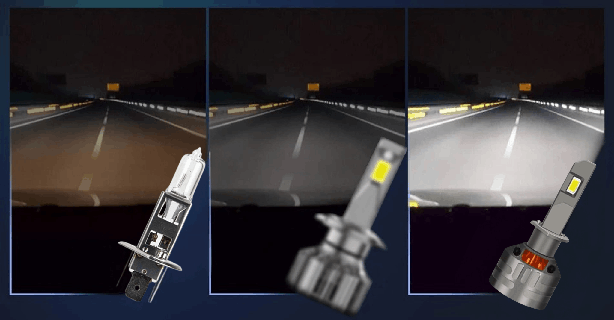 Żarówka LED H1 MAGALL KRONOS CANBUS 36000 lm porównanie halogen vs LED jazda nocą