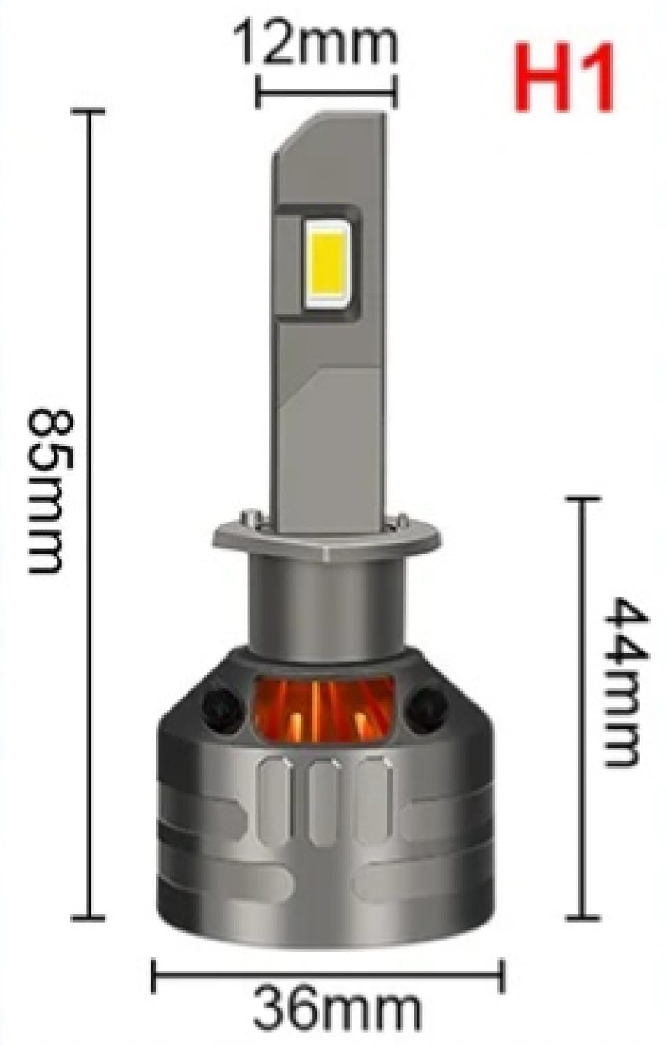 Żarówka LED H1 MAGALL KRONOS CANBUS 36000 lm wymiary techniczne żarówki