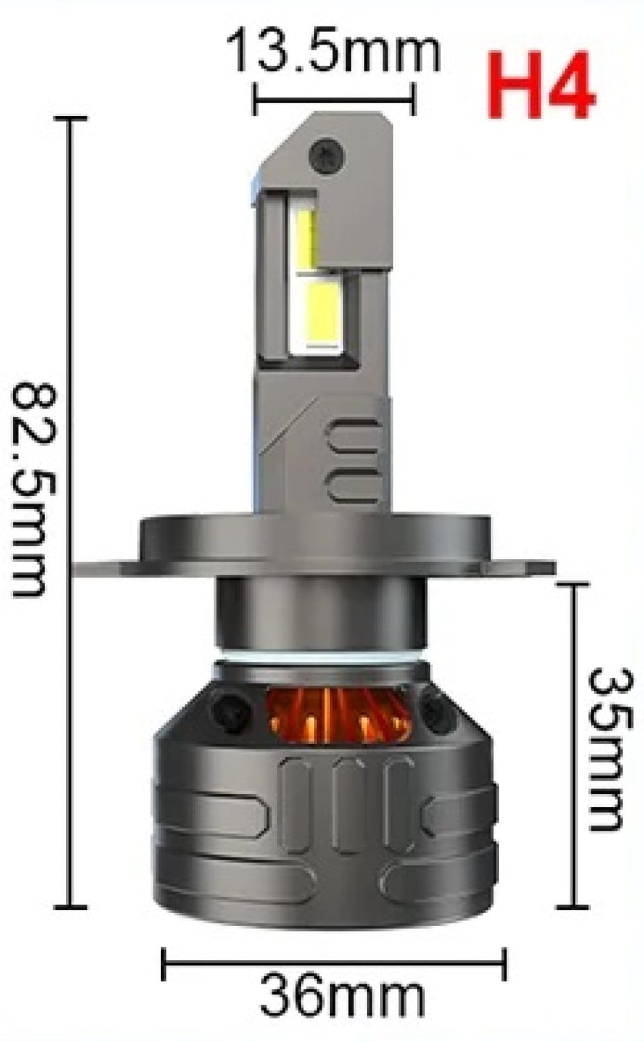 Żarówka LED H4 MAGALL KRONOS CANBUS 36000 lm wymiary techniczne żarówki