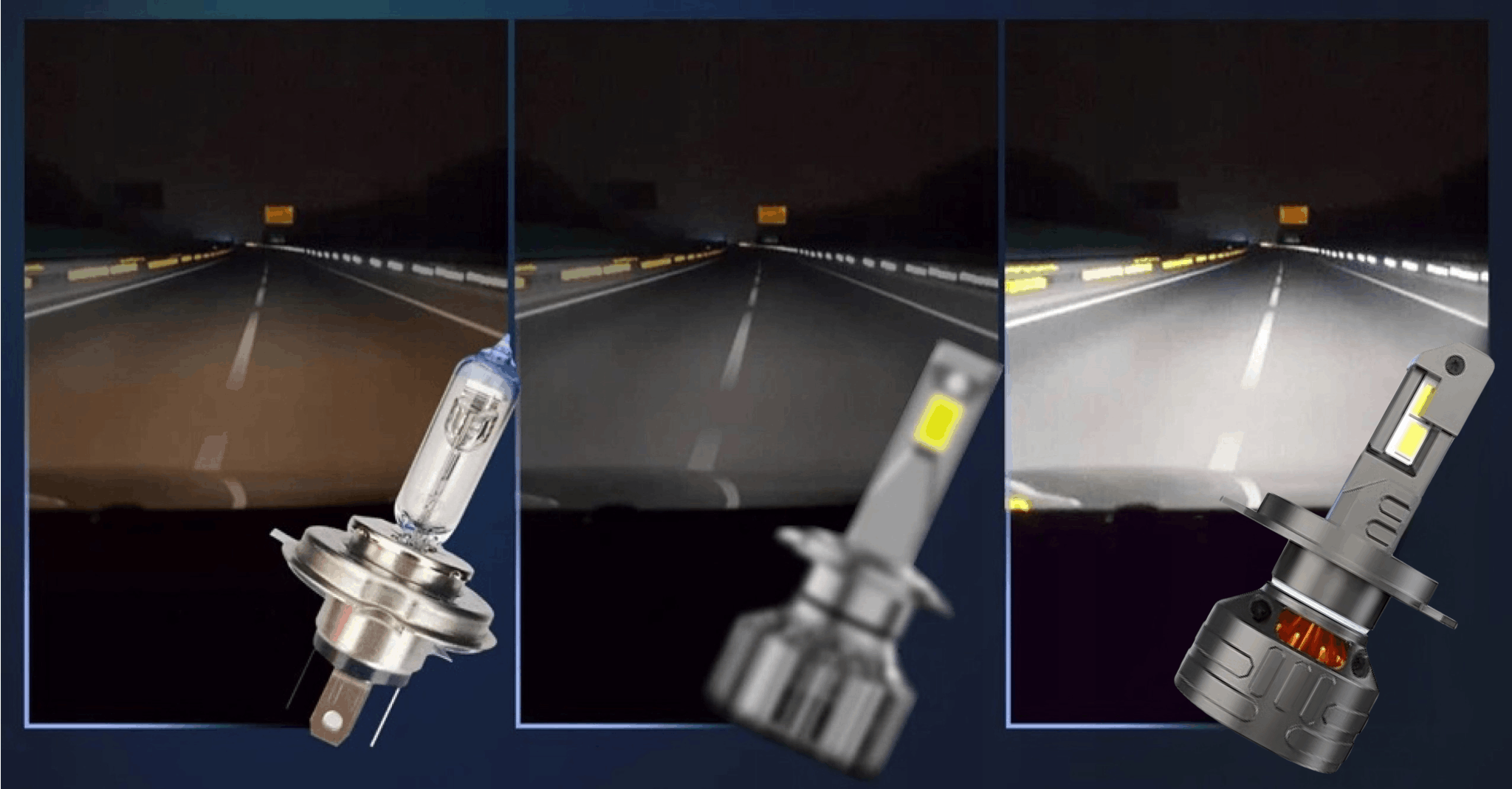 Żarówka LED H4 MAGALL KRONOS CANBUS 36000 lm porównanie halogen vs LED jazda nocą
