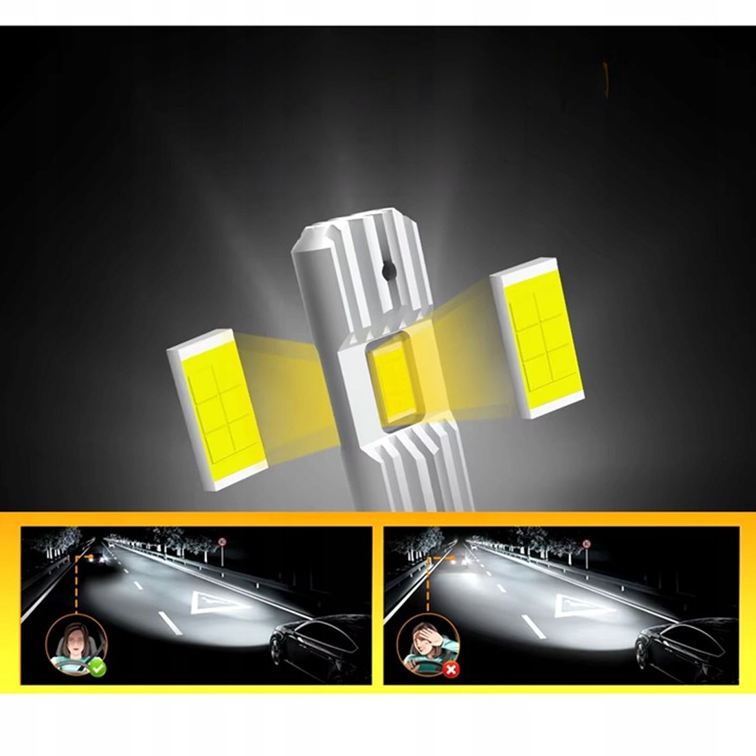 Żarówka LED w technologii one to one zachowuje oryginalną geometrię światła reflektora.