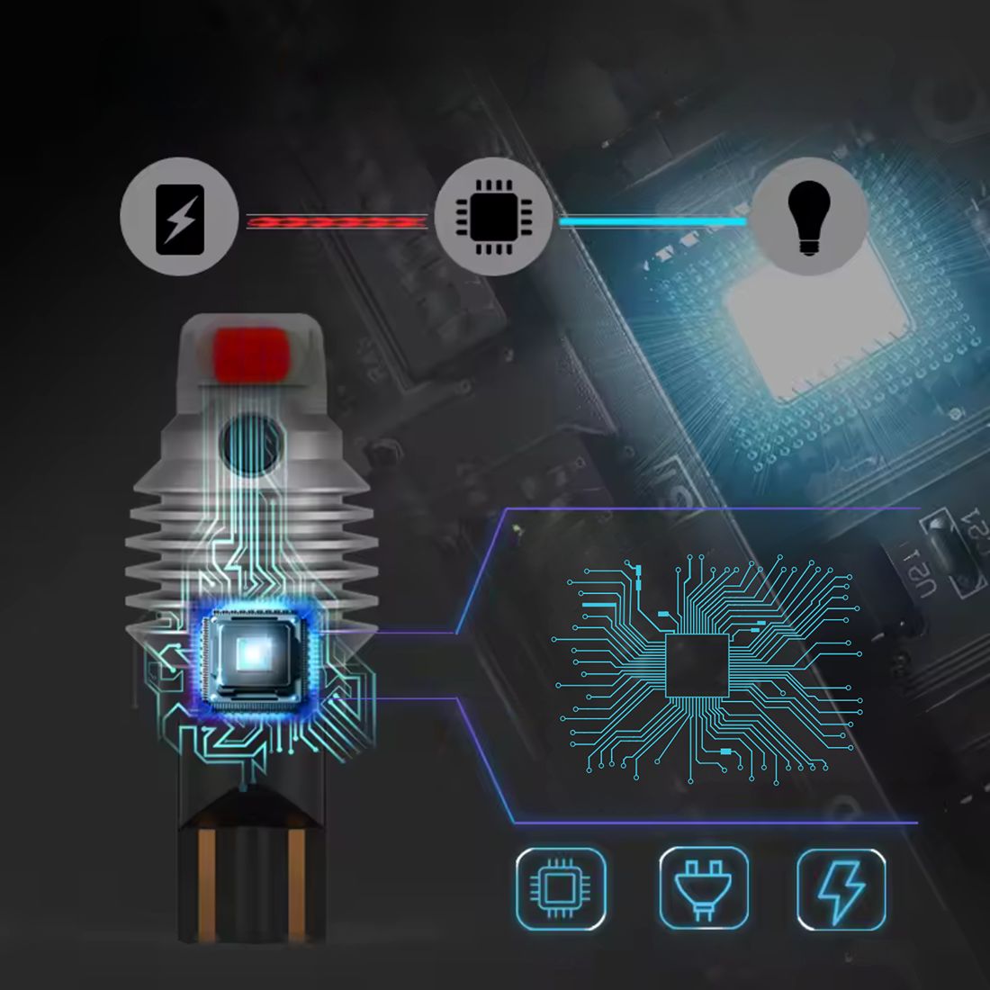 Żarówka LED W16W zapewnia natychmiastową reakcję światła po naciśnięciu pedału hamulca.
