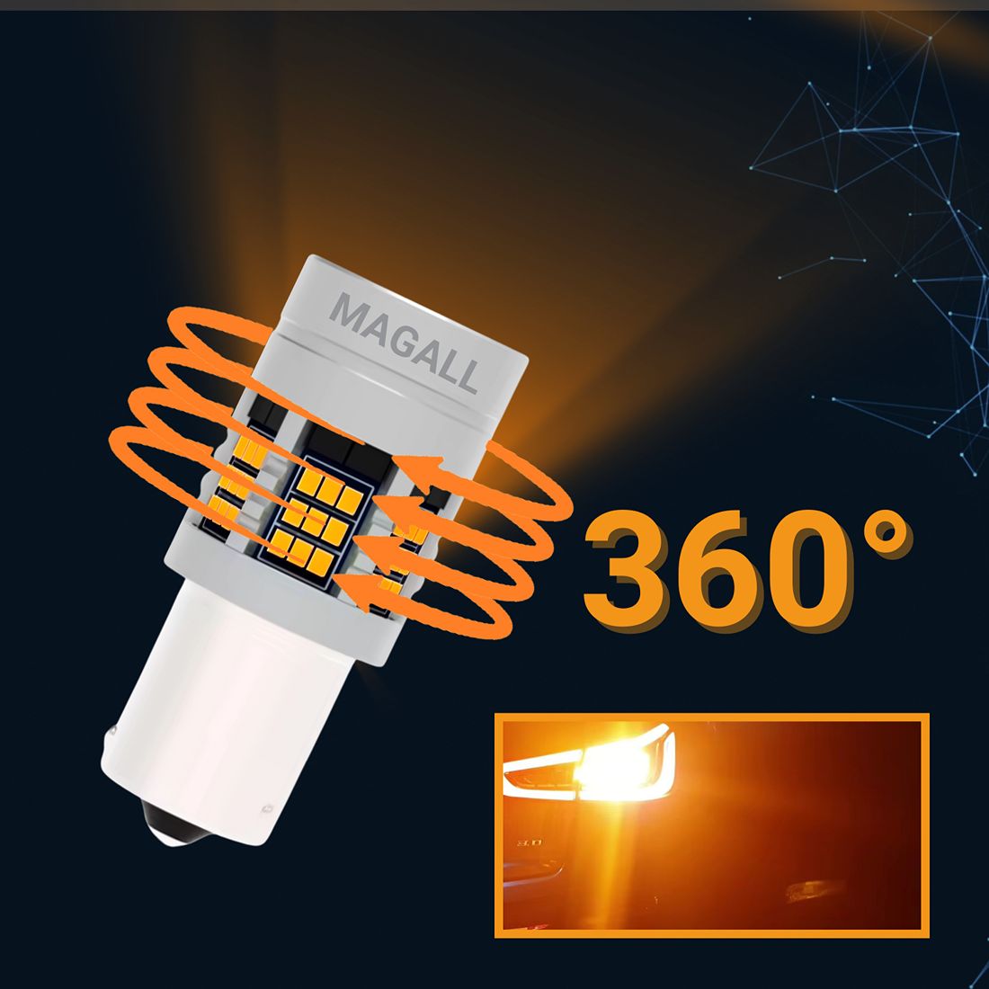 LED žiarovka P21W BA15S MAGALL FAN-CAN oranžová CANBUS smerovka – foto 5