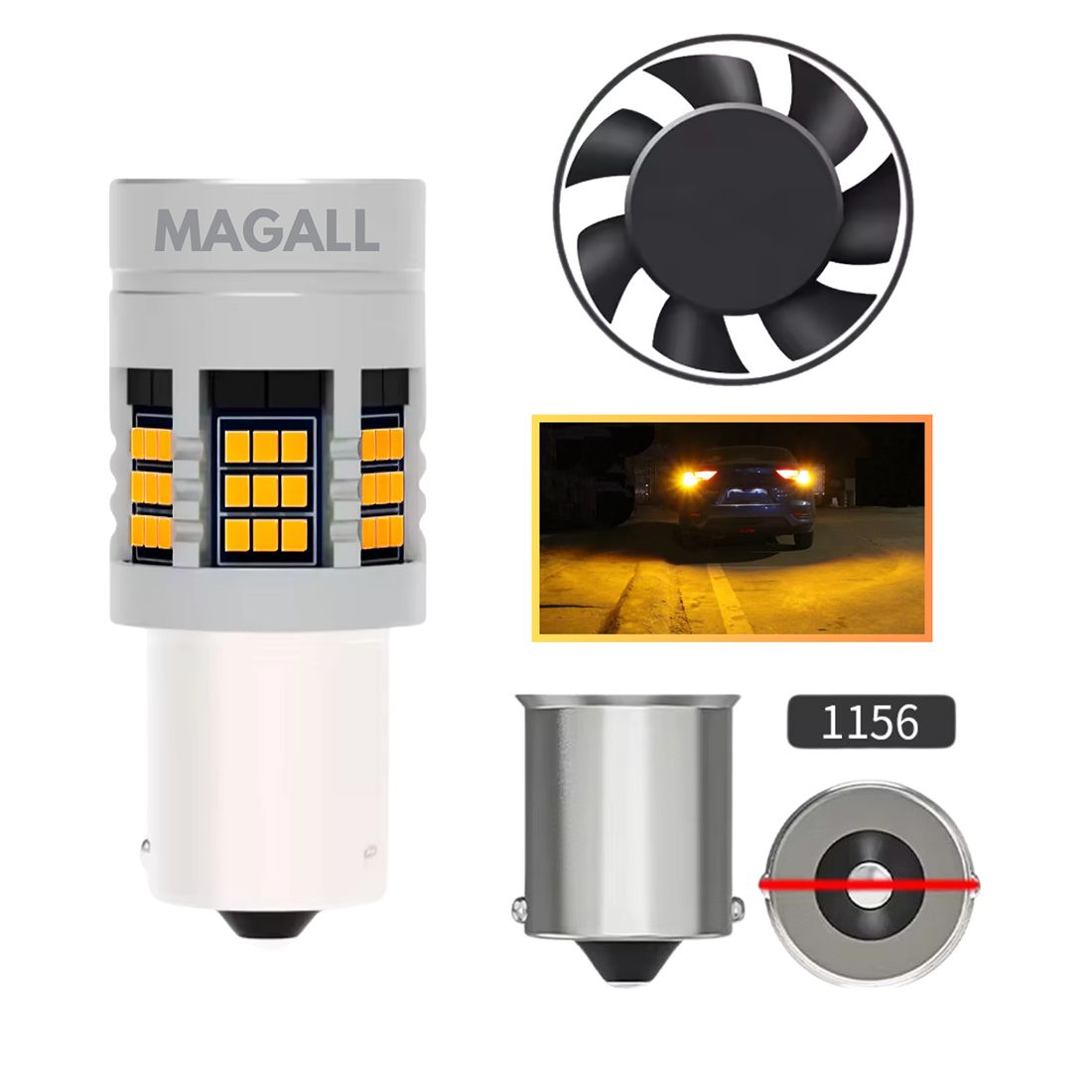 Żarówka LED P21W BA15S MAGALL FAN-CAN przeznaczona jest do kierunkowskazów.