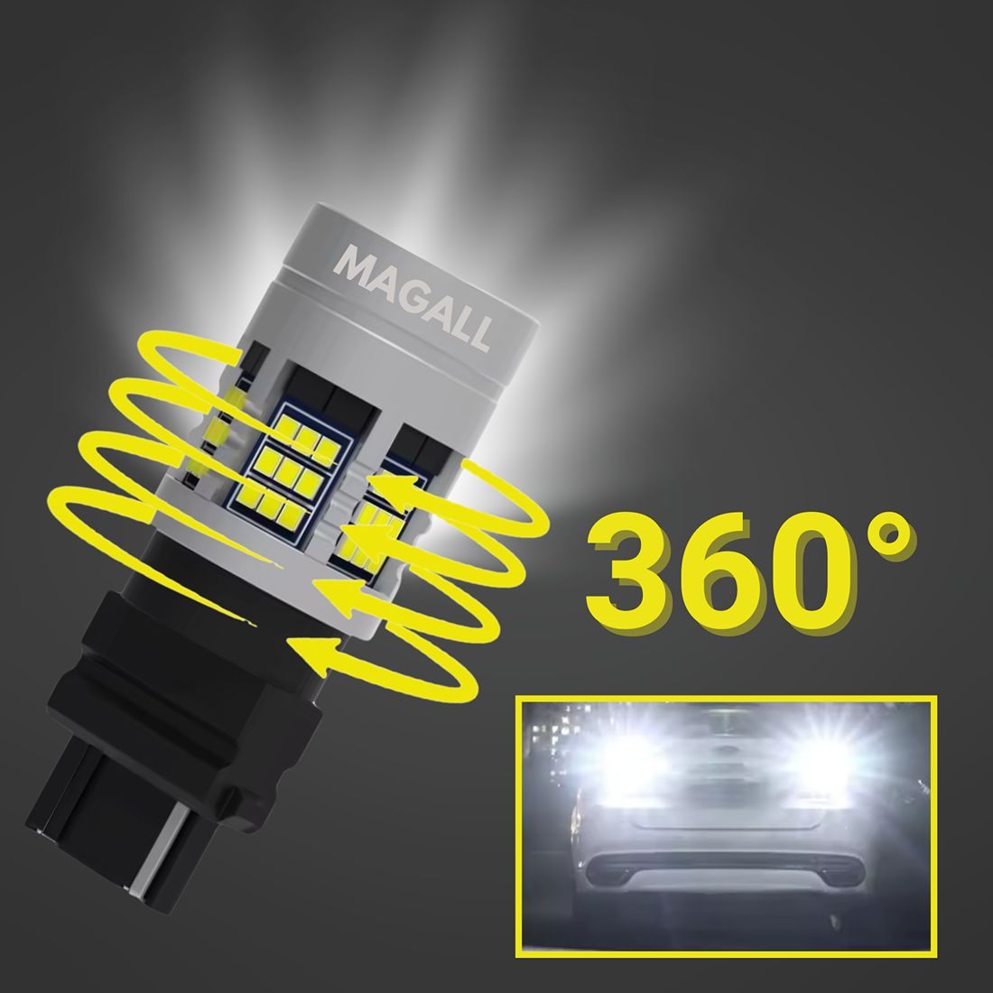 LED žiarovka P27W 3156 CANBUS MAGALL FAN-CAN biela silná DRL spätná 12V – foto 5