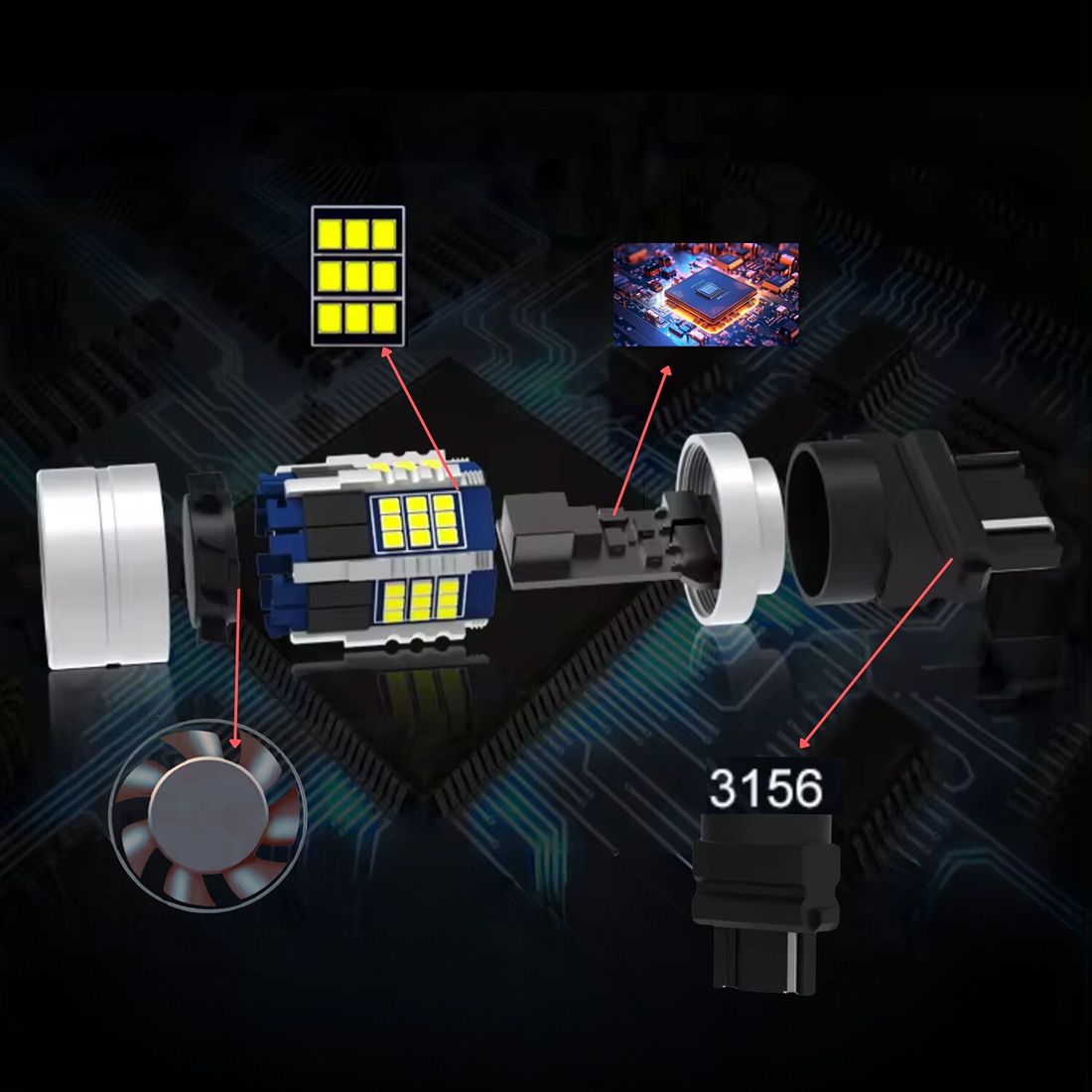 LED žiarovka P27W 3156 CANBUS MAGALL FAN-CAN biela silná DRL spätná 12V – foto 6