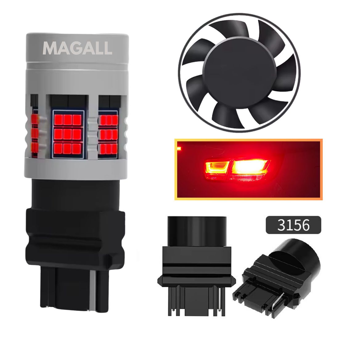 Żarówka LED P27W 3156 CANBUS MAGALL FAN-CAN przeznaczona jest do świateł STOP.