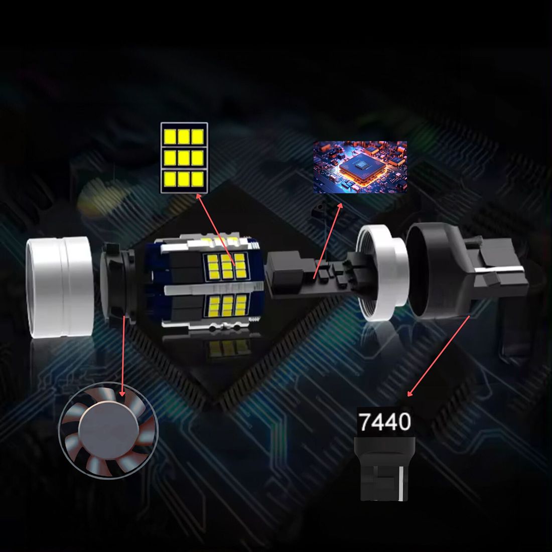 LED žiarovka W21W T20 7440 CANBUS MAGALL FAN-CAN biela silná DRL spätná – foto 6