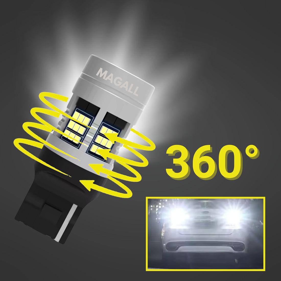 LED žiarovka W21W T20 7440 CANBUS MAGALL FAN-CAN biela silná DRL spätná – foto 5