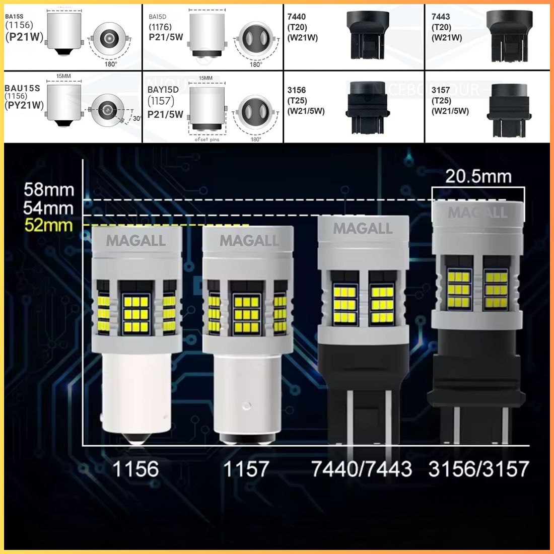 Żarówka LED P27/7W 3157 MAGALL FAN-CAN przeznaczona jest do świateł dziennych DRL oraz postojowych.