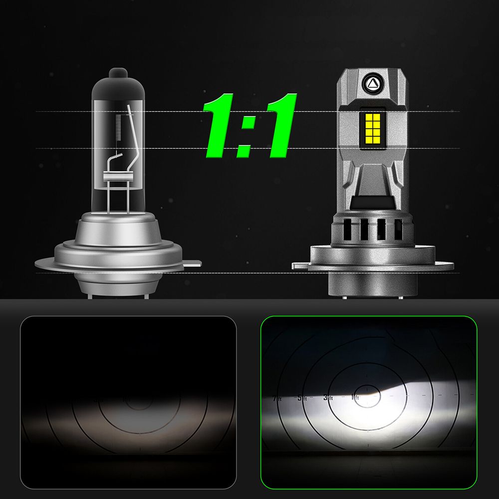 Żarówki H7 LED CANBUS FATEEYE 1 do 1 24V mocne białe światło 6500K porównanie halogen vs LED
