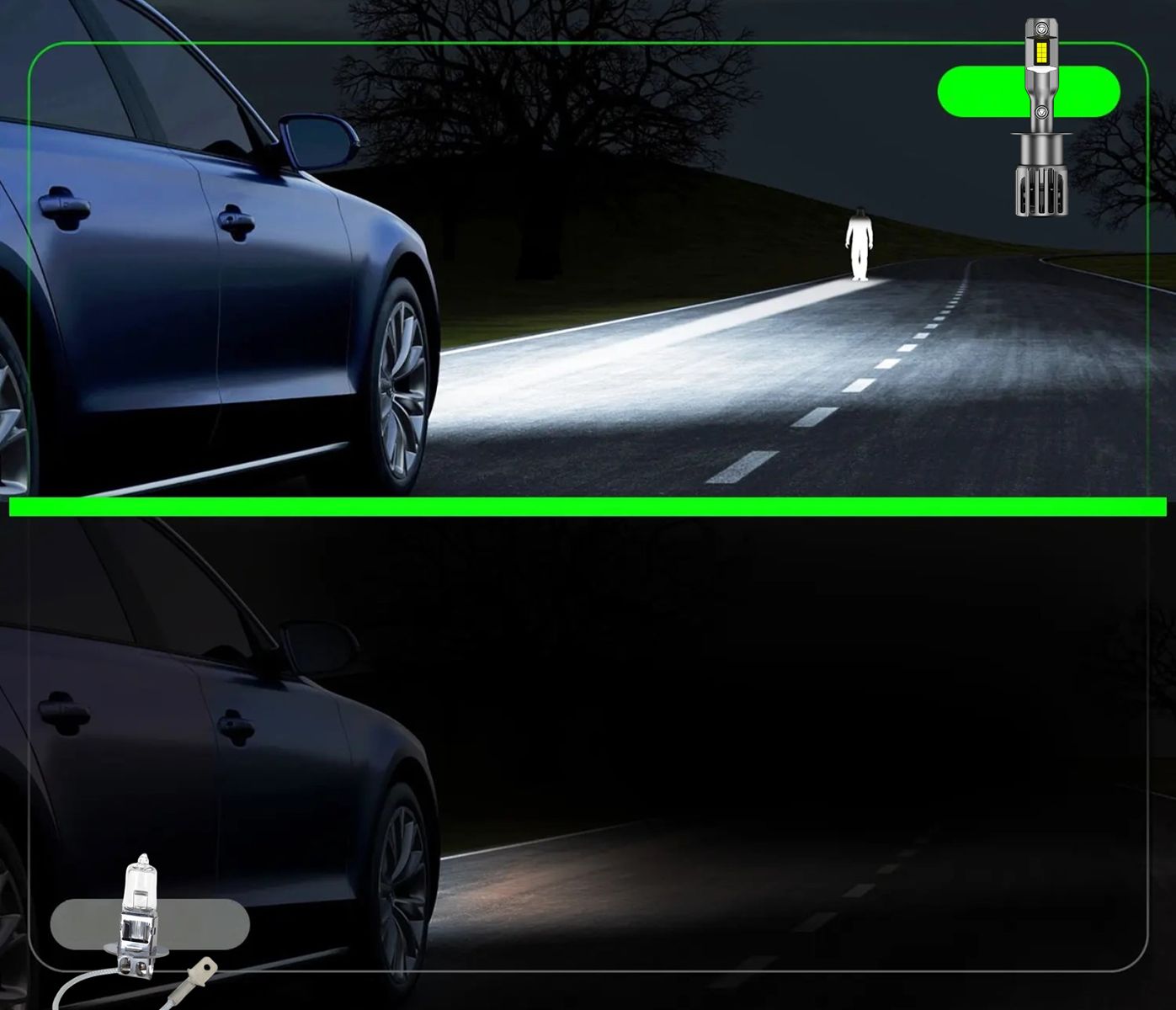 Żarówki H1 LED CANBUS FATEEYE 1 do 1 mocne białe światło 6500K test świecenia nocą