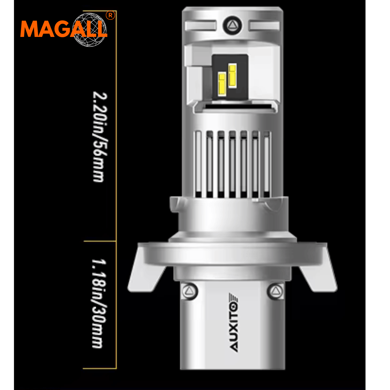 Żarówka LED H13 MAGALL X PRO 1 do 1 wymiary techniczne żarówki rysunek techniczny