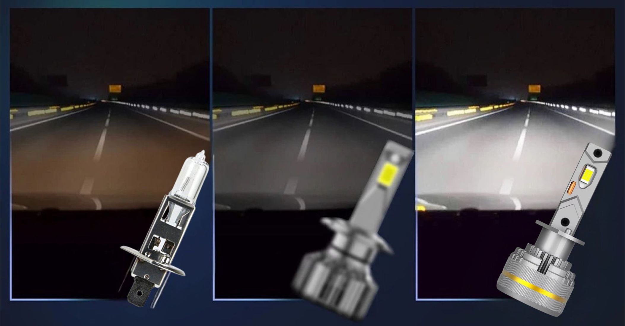 Żarówki HB3 LED CANBUS MAGALL LUCYFER bardzo mocne światło 48000 lm 200W porównanie halogen vs LED