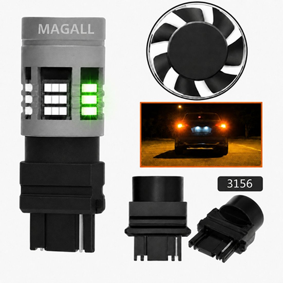 LED žiarovka P27W 3156 12V MAGALL FAN-CAN zelená CANBUS USA červený kryt – foto 2