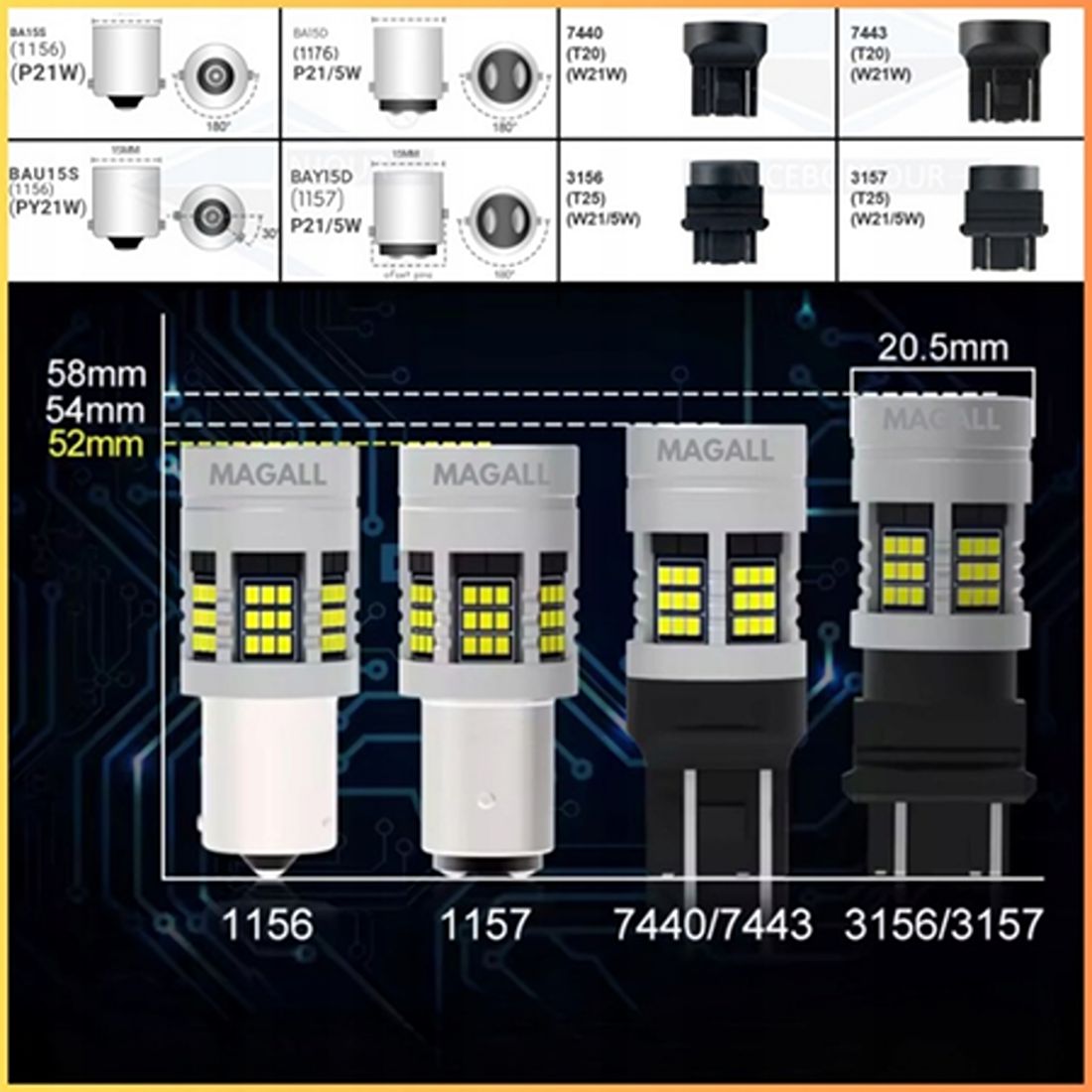 LED žiarovka PY21W BAU15S MAGALL FAN-CAN zelená CANBUS USA červený kryt – foto 11