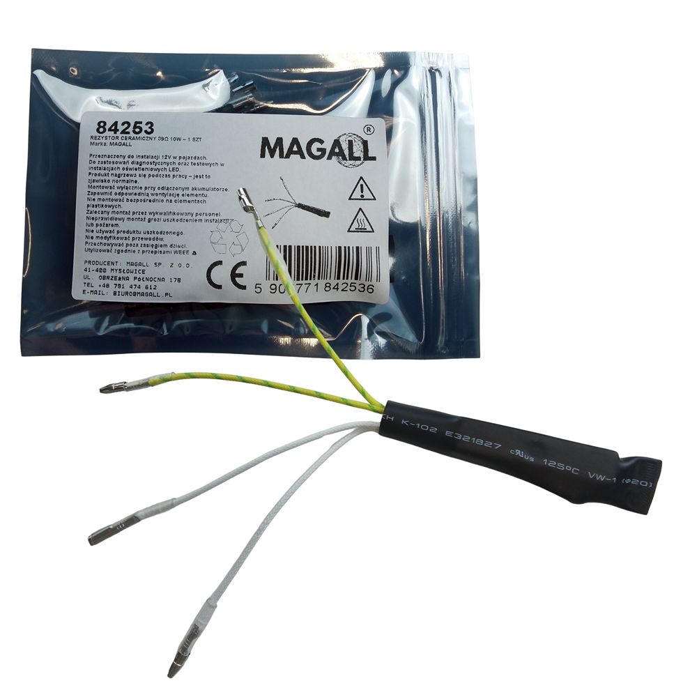 Rezystor ceramiczny 39 OHM 10W do stosowania w instalacji 12V.