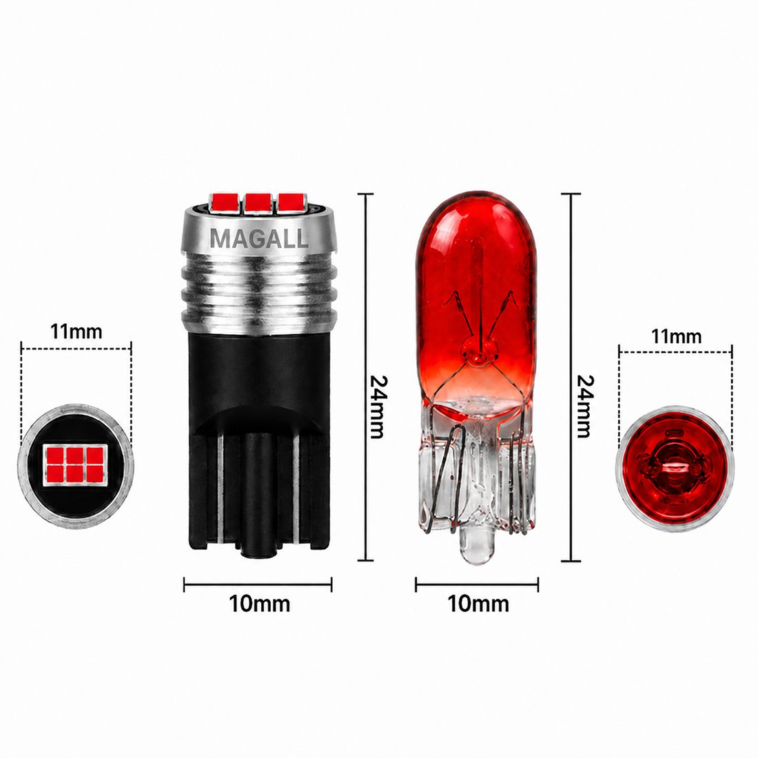 LED žiarovky W5W T10 obrysové červené MAGALL LONGLIFE 300lm 12V – foto 3