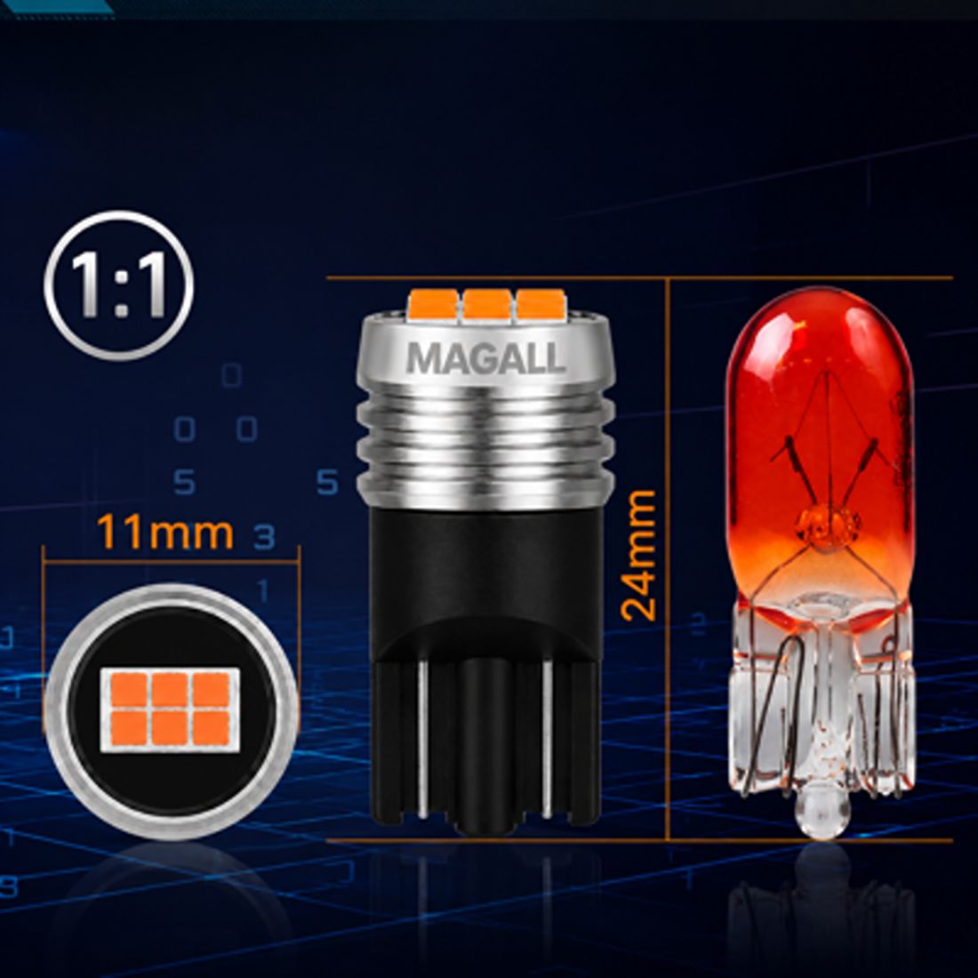 LED žiarovky WY5W T10 oranžové MAGALL LONGLIFE 300lm 12V – foto 3