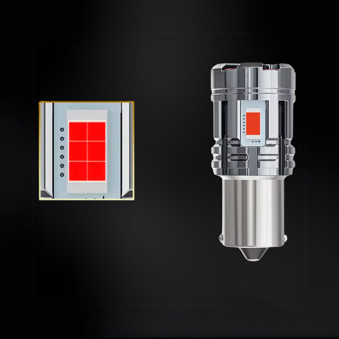 Żarówki LED P21W BA15S 1156 czerwone zostały zaprojektowane do świateł STOP i oferują 2600 lm.