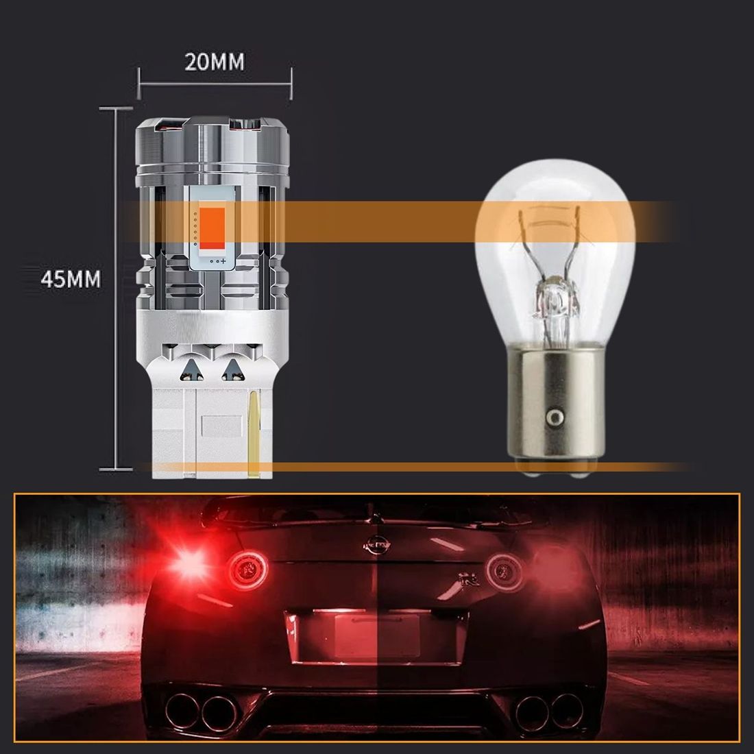 Czerwone żarówki LED W21W T20 7440 zapewniają intensywne i wyraźne światło STOP o mocy 2600 lm.
