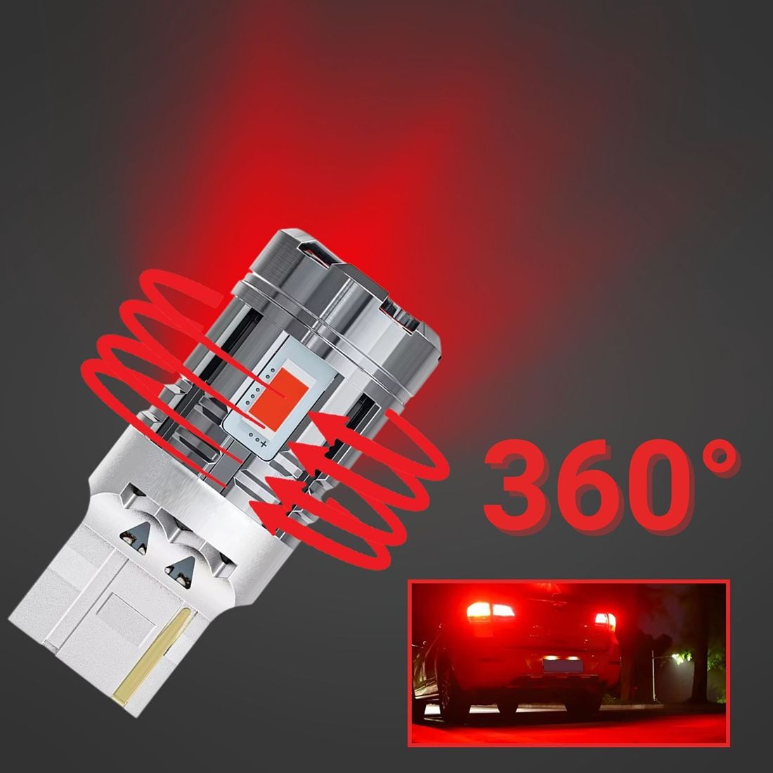 LED W21W T20 7440 czerwone to wydajne żarówki STOP z wentylatorem i bardzo wysoką jasnością.