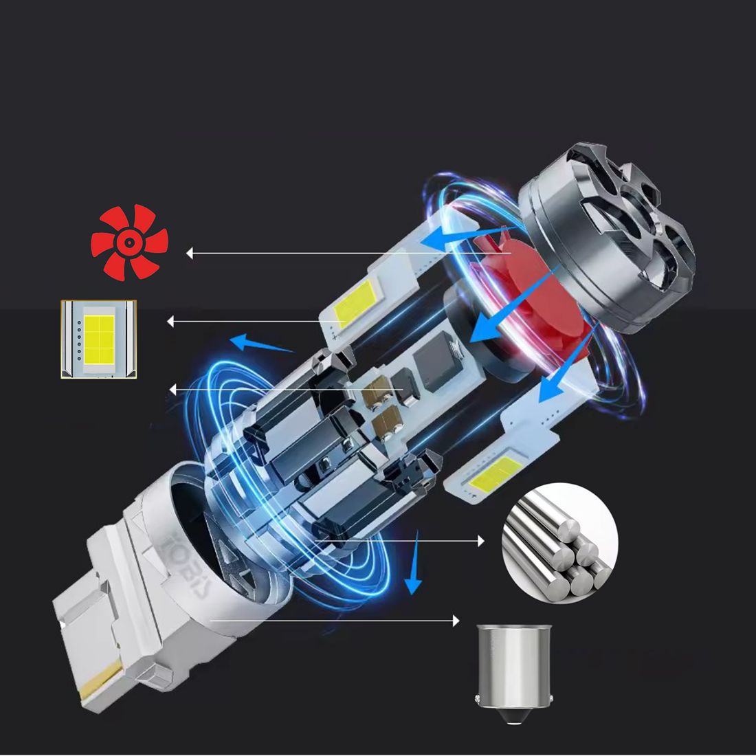 Żarówki LED W21W T20 7440 czerwone zostały zaprojektowane do świateł STOP i oferują 2600 lm.